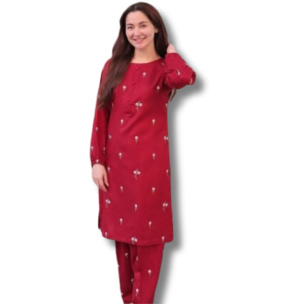 2 Pcs Petal Embroidery Stitched Suit
