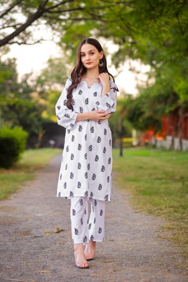 White Saleha Design Block Print Stitched Suits – Summer Lilen Collection